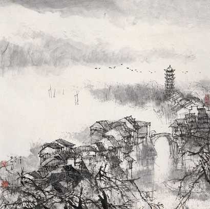 华士清  水乡图 立轴